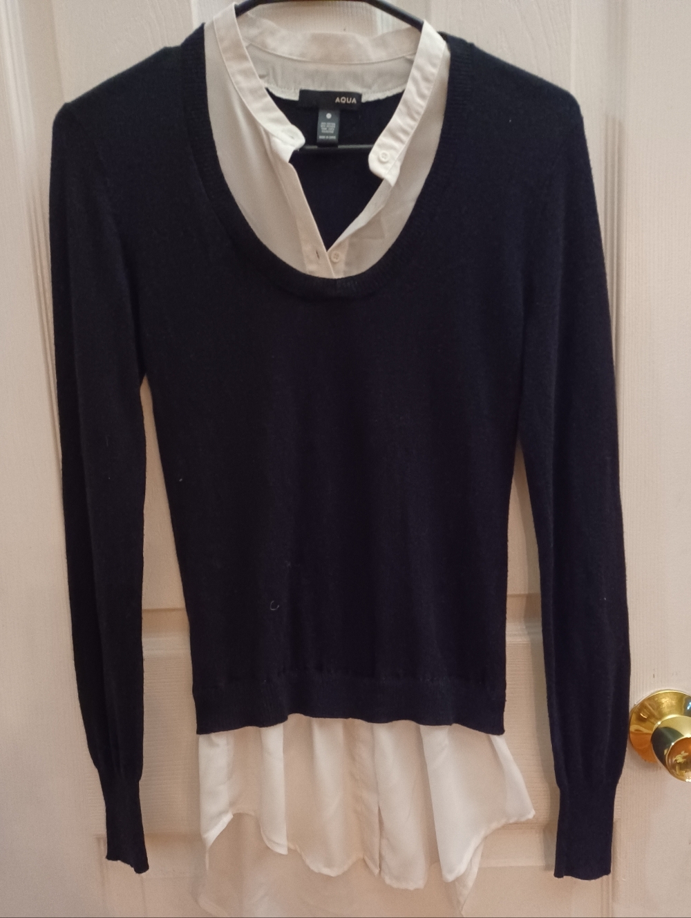 Aqua Black Sweater with White Shirt-Layer Detail